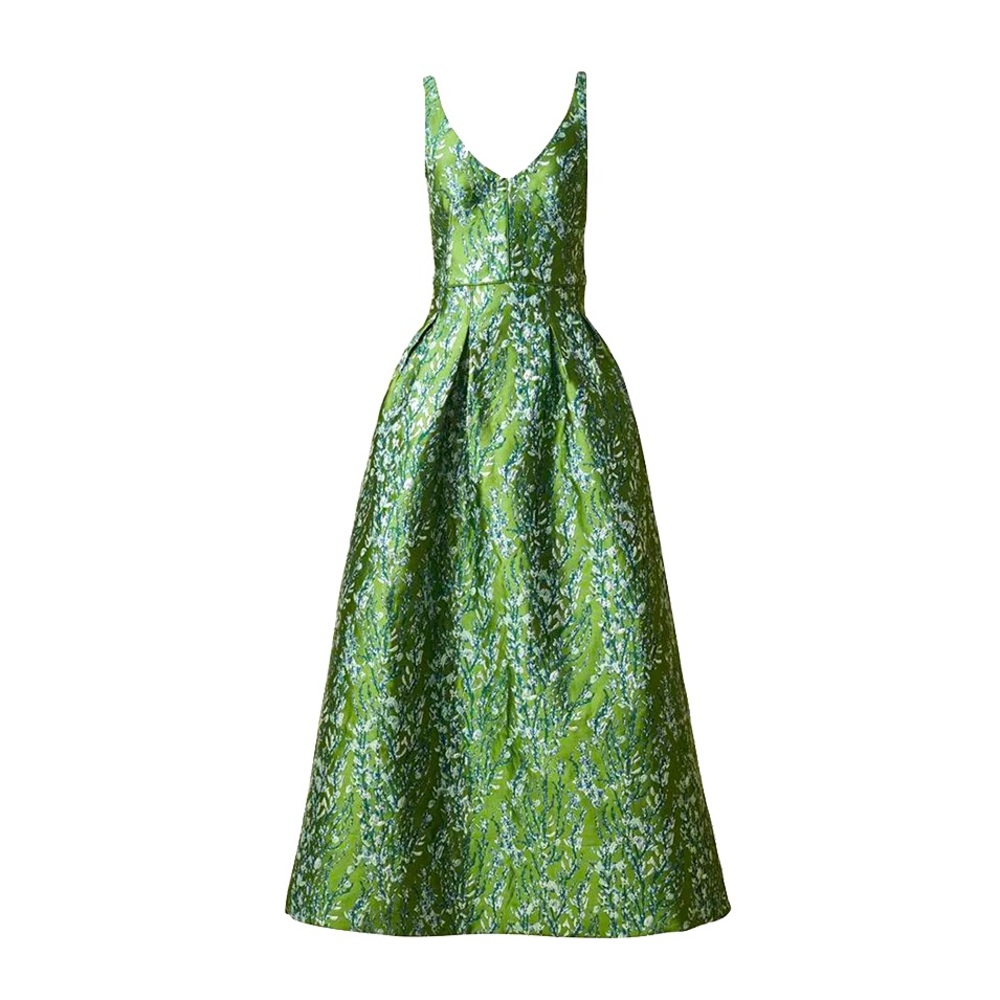 H&M Conscious Collection Exclusive dress gown Green metallic Jacquard SZ 8 NWT